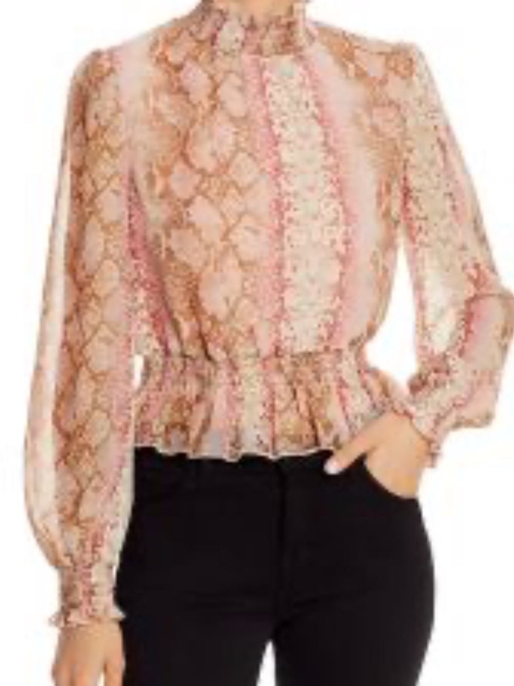 Lucy Paris Pink & Brown Floral Snake-Print Peplum Blouse